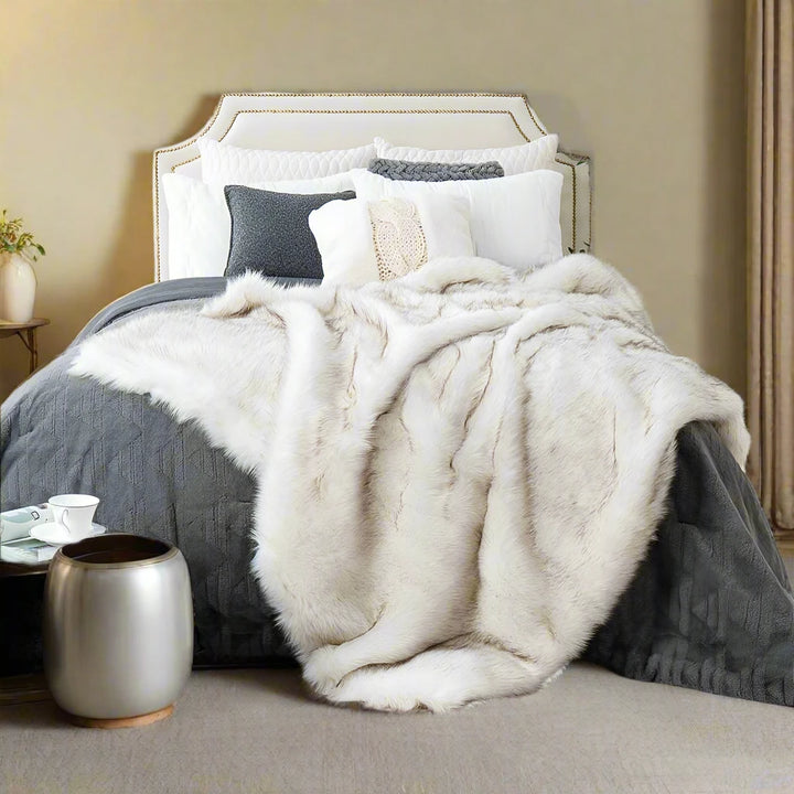 cream luxury faux fur throw