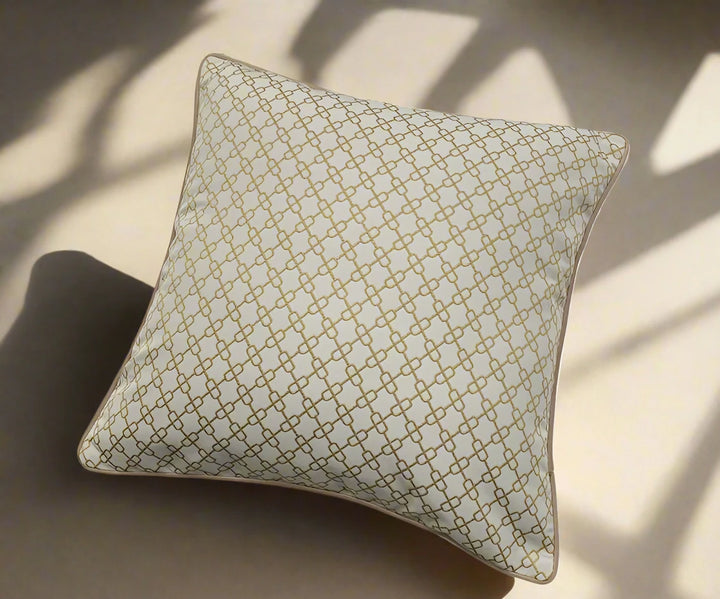 Neutral Embroidered Chain Pattern Cushion Cover