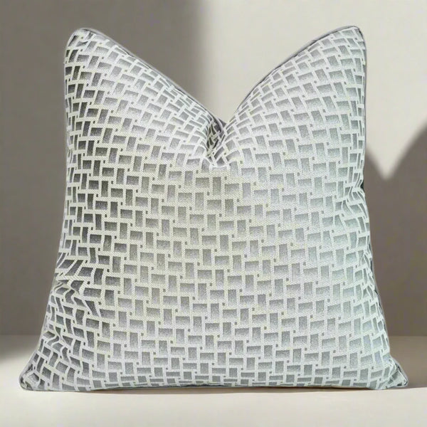 Neutral Silver Geometric Embroidered Cushion Cover