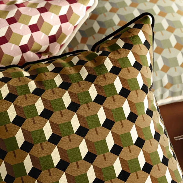 Retro Geometric Print Square Velvet Cushion