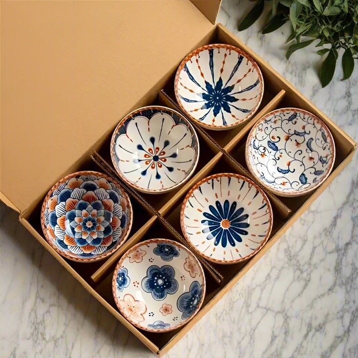 Luxury Set of 6 Japanese Style Glazed Bowl Gift