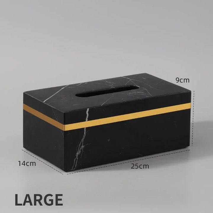 Luxury Black Antique Brass Trim Solid Marble Large Tissue Box