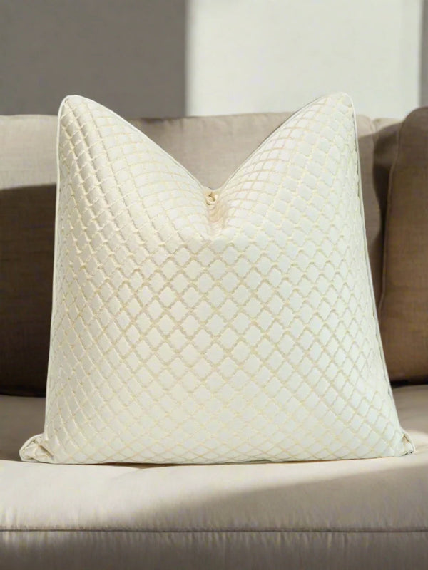 Luxury Cream Metallic Gold Thread Embossed Satin Neutral Cushion