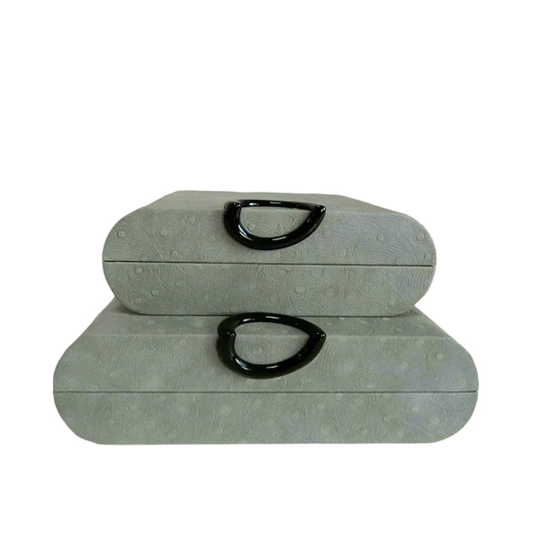 Luxury Ostrich Embossed Grey Leather Coffee Table Box