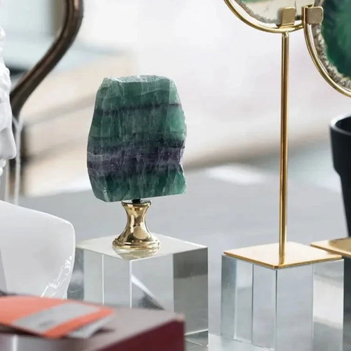 Luxury Green Agate Crystal Slab on Acrylic Stand Sculpture