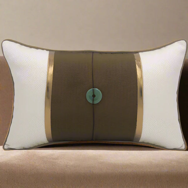 Luxury Brown Gold Trim Jade Rectangle Cushion