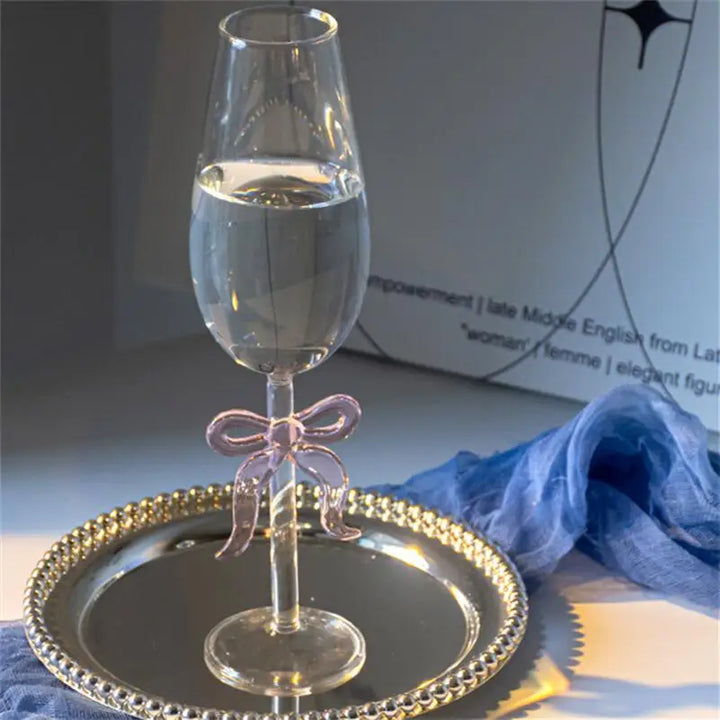 Modern Pink Bow Thin Stem Champagne Glass