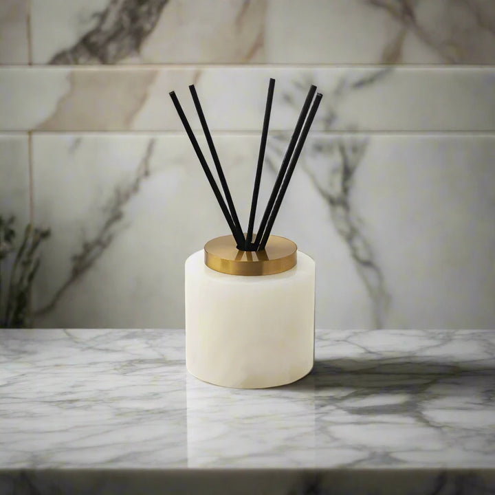 Luxury Round Solid Marble & Antique Brass Reed Diffuser