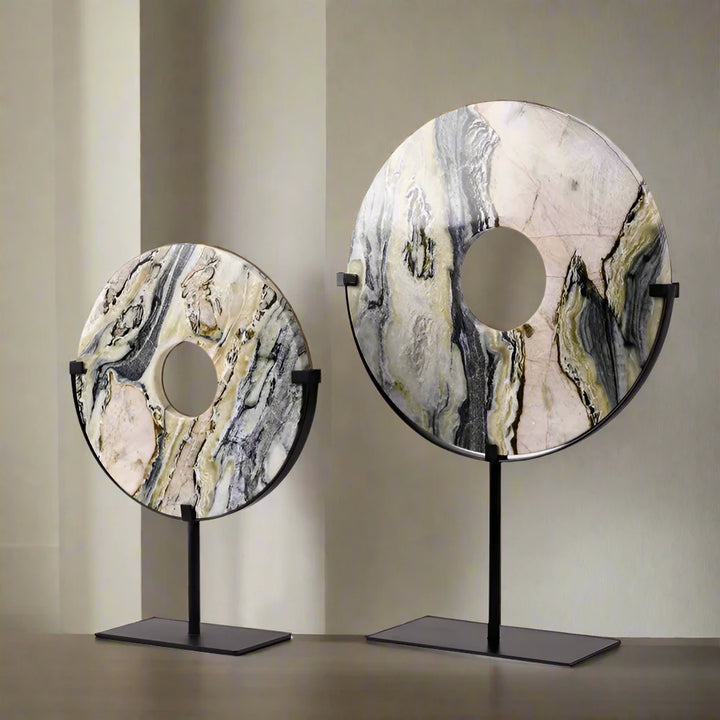 Luxury Veined Marble Disc on Stand Ornament