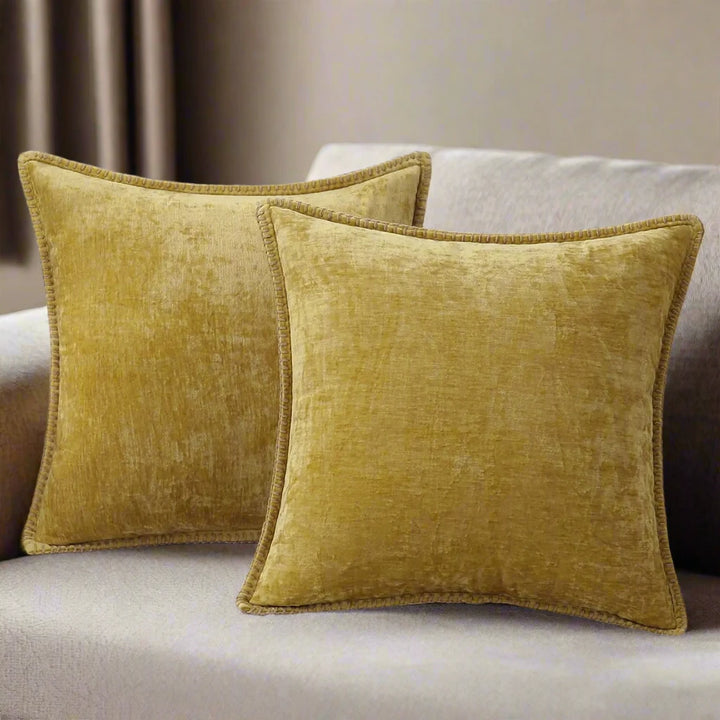 mustard yellow Luxury Home Decor Neutral Chenille Self Piped Cushion Cover