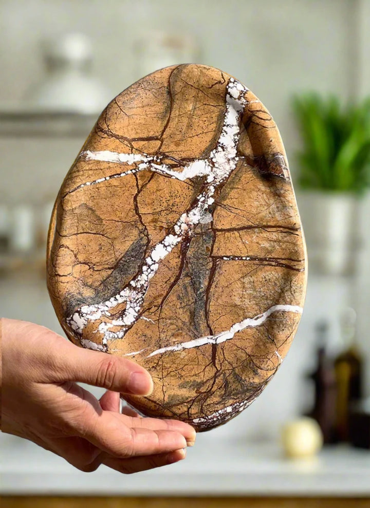 brown veined marble tray, abstract shaped tray