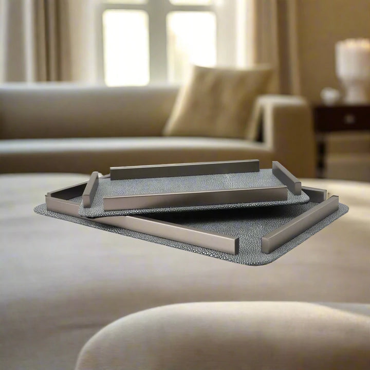 Luxury Decorative Grey Faux Shagreen Coffee Table Tray