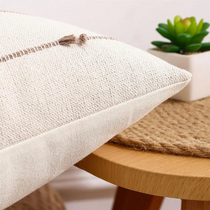 Luxury Home Decor Neutral Striped Linen Cushion Cover