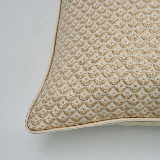 Neutral Beige Gold Metallic Thread Geometric Cushion