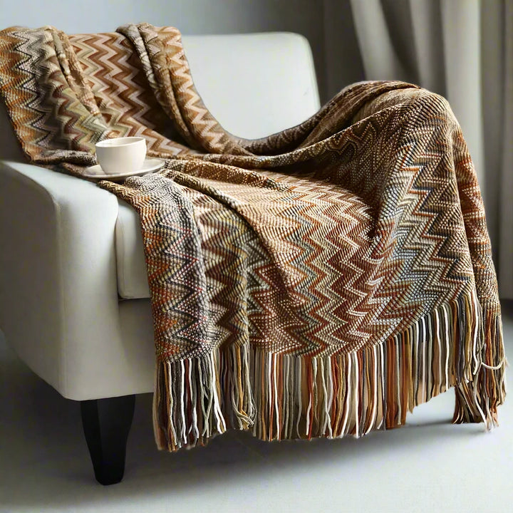 Luxury Home Decor Multi Coloured Patterned Tassel Throw Blanket