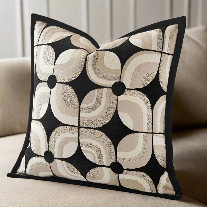 Modern Beige Black Abstract Pattern Cushion