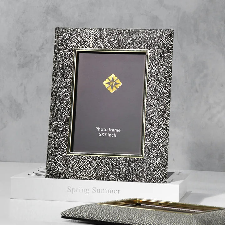 Luxury Grey Faux Shagreen Leather Photo Frame