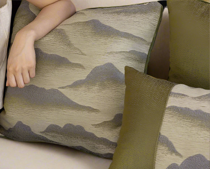 Serenity Olive Green Abstract Satin Cushion