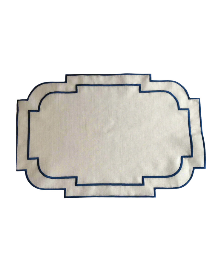 Set of 6 Blue Embroidered Stain-Resistant Placemats