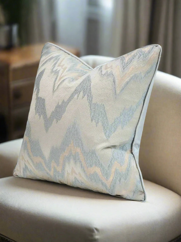 Luxury Bedroom Satin Wave Pattern Blue Neutral Cushion