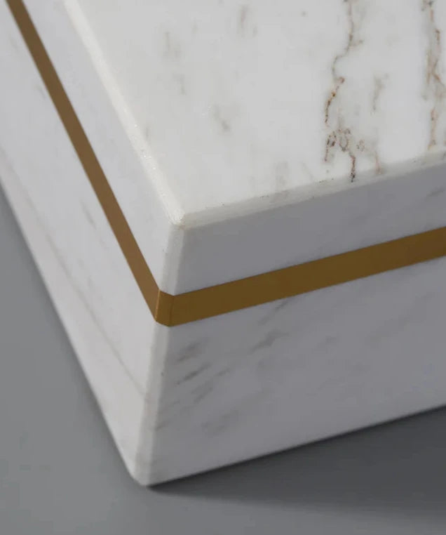 Luxury Antique Brass Trim Solid Marble Large Tissue Box