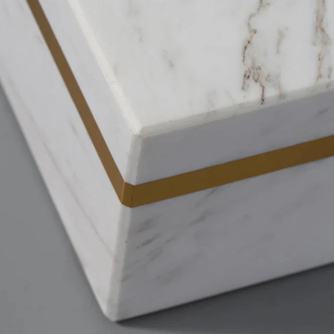 Luxury Antique Brass Solid Marble Rectangle Tissue Box