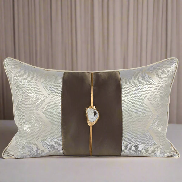 Luxury Brown Geometric Quartz Stone Rectangle Cushion