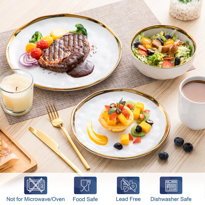 Modern 32-Piece Gold Trim White Dinner Set