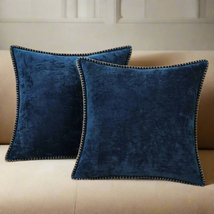 blue Luxury Home Decor Neutral Chenille Self Piped Cushion Cover