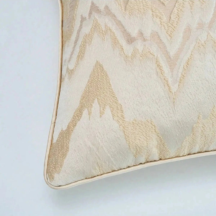 Neutral Champagne Gold Marbled Zig Zag Satin Piping Cushion