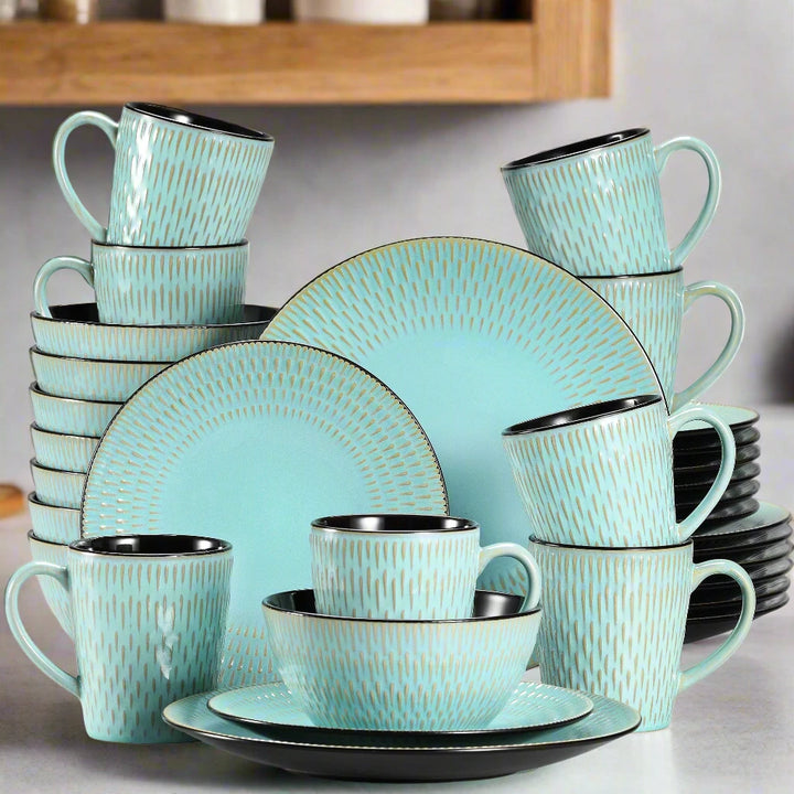 32-Piece Turquoise Blue Reactive Glaze Dinnerware Set