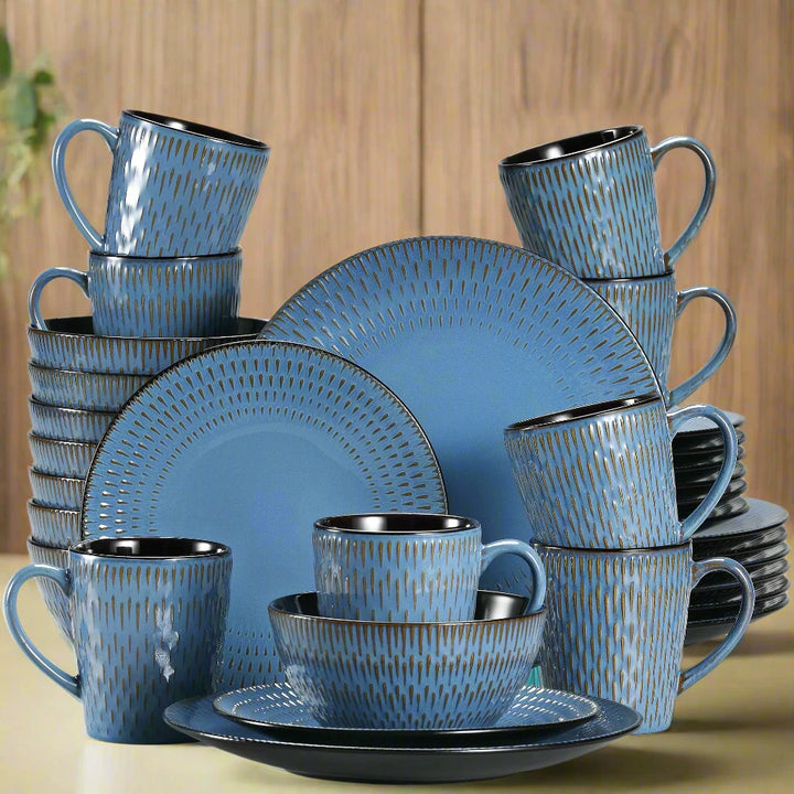 32-Piece Turquoise Blue Reactive Glaze Dinnerware Set