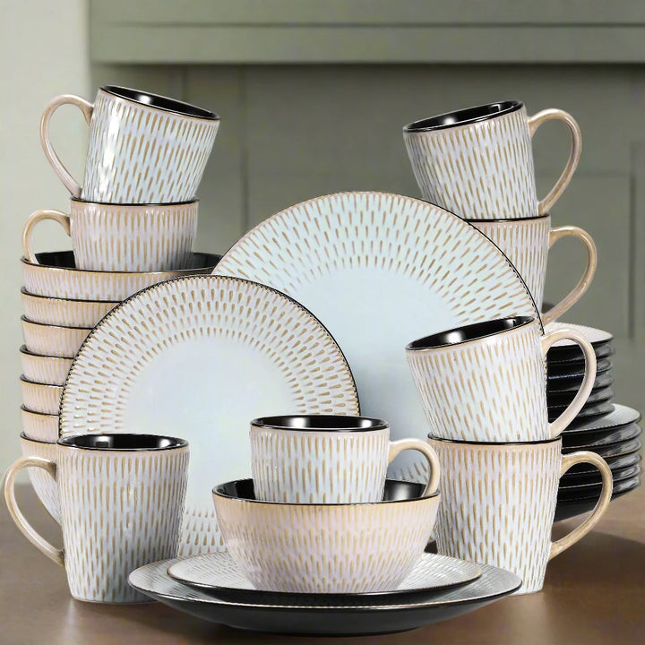 32-Piece Neutral Reactive Glaze Dinnerware Set