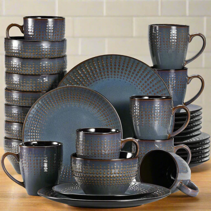 32-Piece Turquoise Blue Reactive Glaze Dinnerware Set