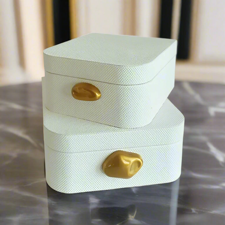 White Textured Leather Decorative Box