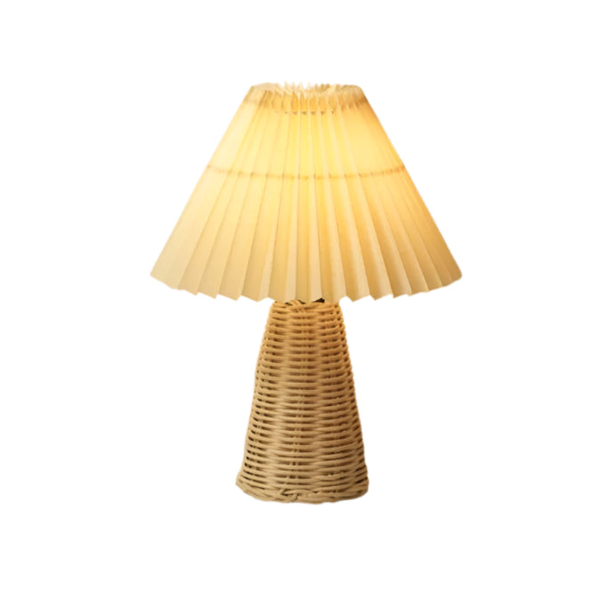 beige natural Pleated Shade Rattan Cordless Table Lamp colour