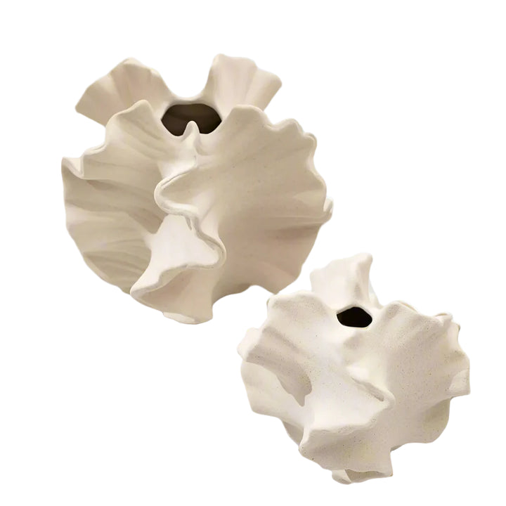 Beige Ceramic Ruffle Vase