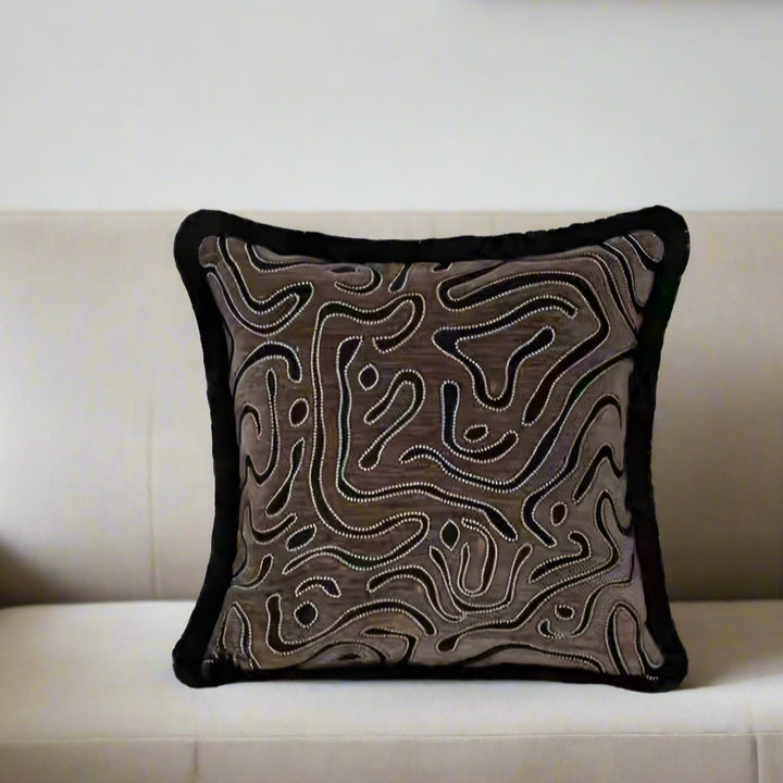 Abstract Pattern Fringe Border Square Cushion