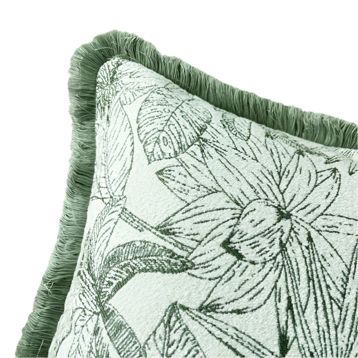 Mint Green Floral Fringe Border Cushion Cover