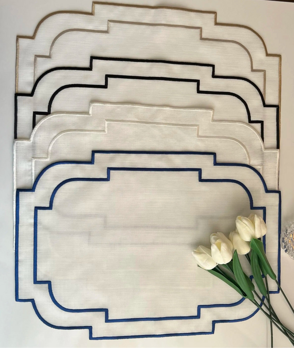 Set of 6 Stain-Resistant Embroidered Border Placemats