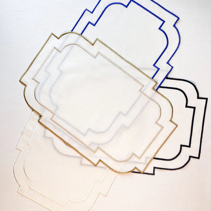 Set of 6 Stain-Resistant Embroidered Border Placemats