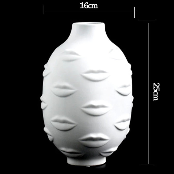 Large White Ceramic Lip Motif Vase