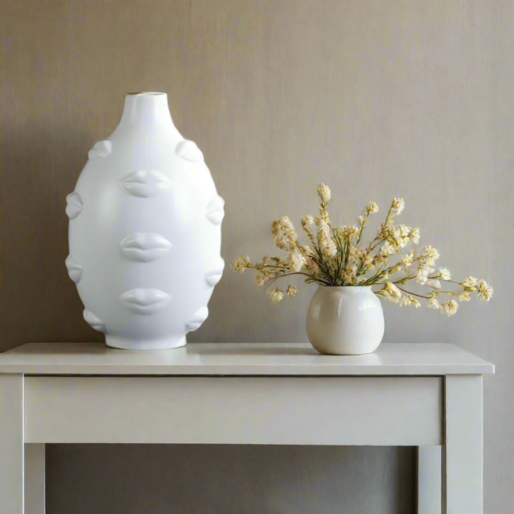 Large White Ceramic Lips Motif Vase