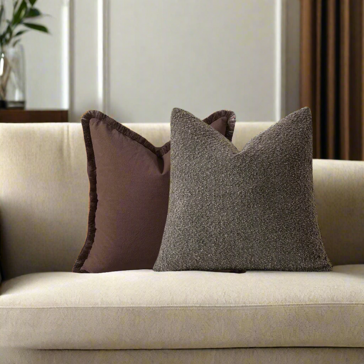 dark brown Simple Neutral Fringe Border Cushion