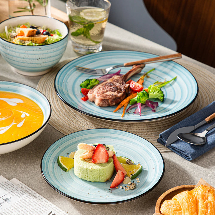 48-PC Blue Glazed Spiral Dinnerware Set