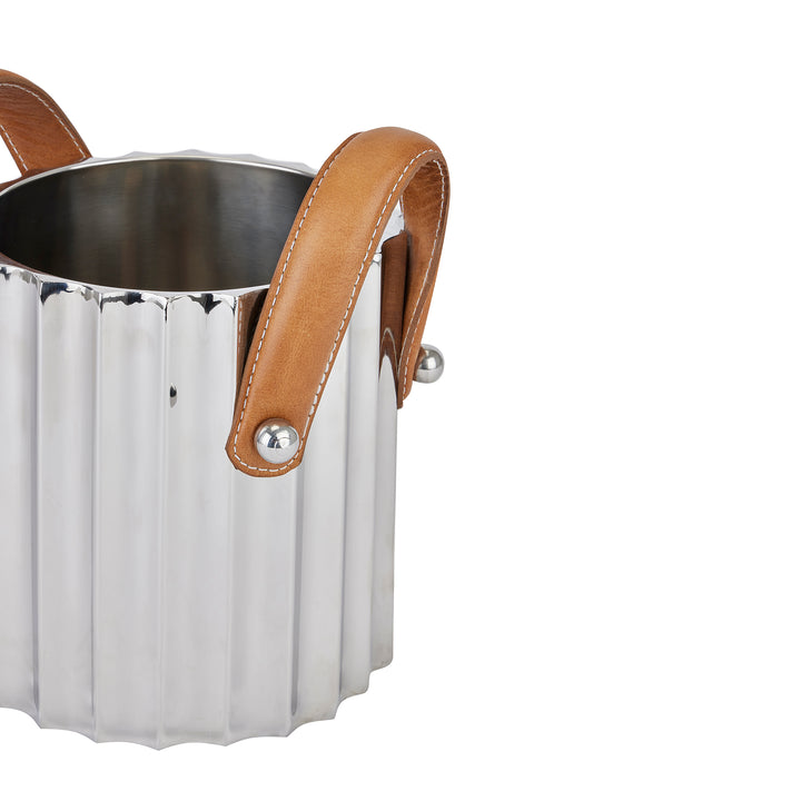 Leather Handled Silver Fluted Wine Cooler