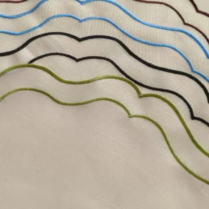 Set of 5 White Green Border Embroidered Placemats