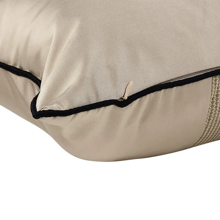 Taupe Velvet Piped Border Bolster Cushion