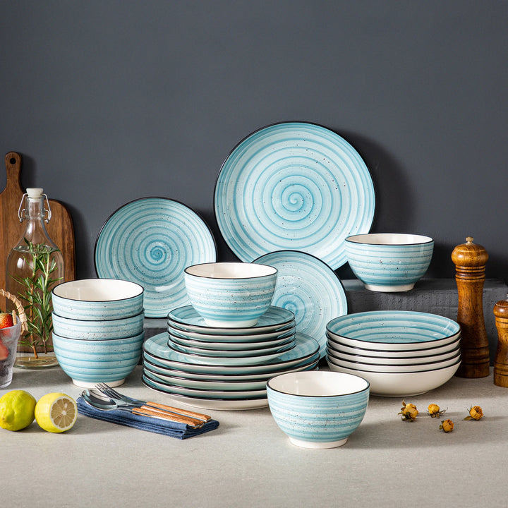 48-PC Blue Glazed Spiral Dinnerware Set