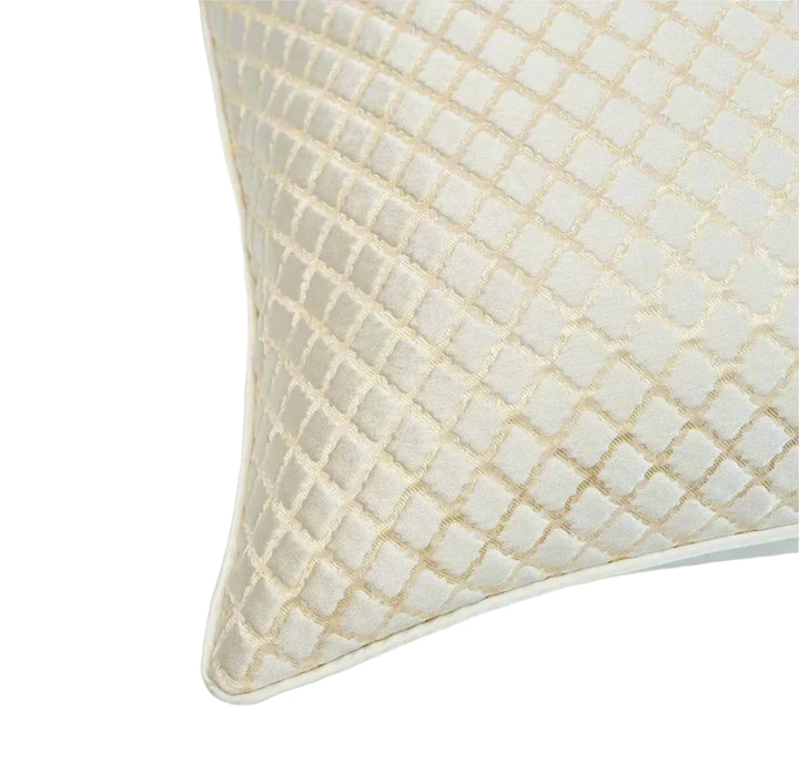 cream cushion with gold metallic thread, throw pillow, bedroom decor, bed cushions